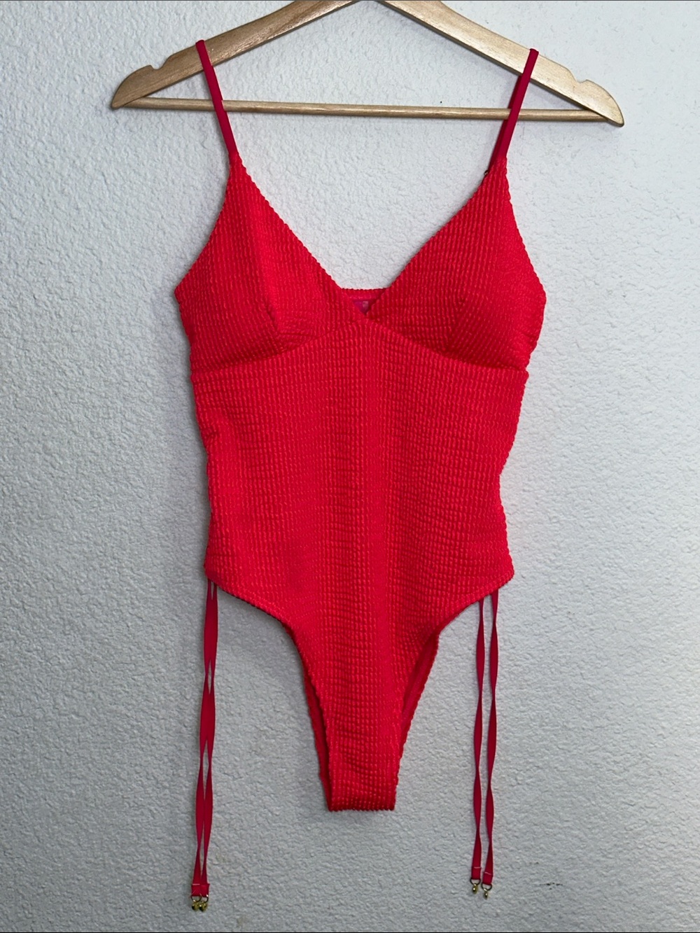 Betsey Johnson One Piece Swimsuit V Neck Ruched Crinkle Womens Large